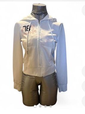 White Zip-Up Hoodie with Embroidered Detail